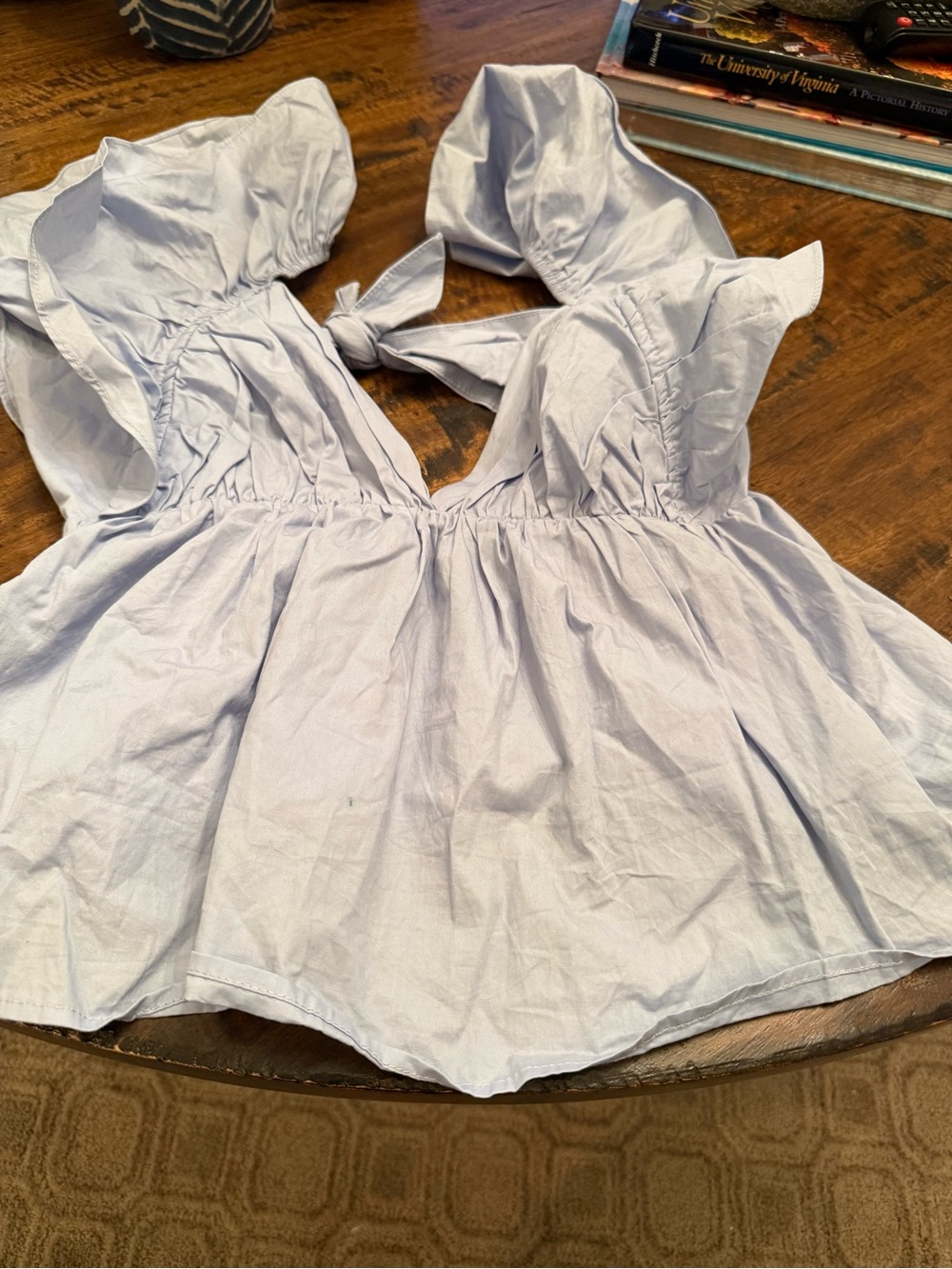 Light Blue Ruffle-Sleeve Peplum Blouse